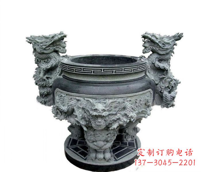宁夏寺庙景观龙头水缸石雕 (2)