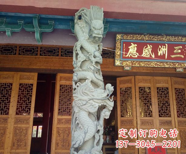 宁夏寺庙景观龙柱石雕 (2)