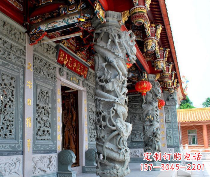 宁夏寺庙景观龙柱石雕