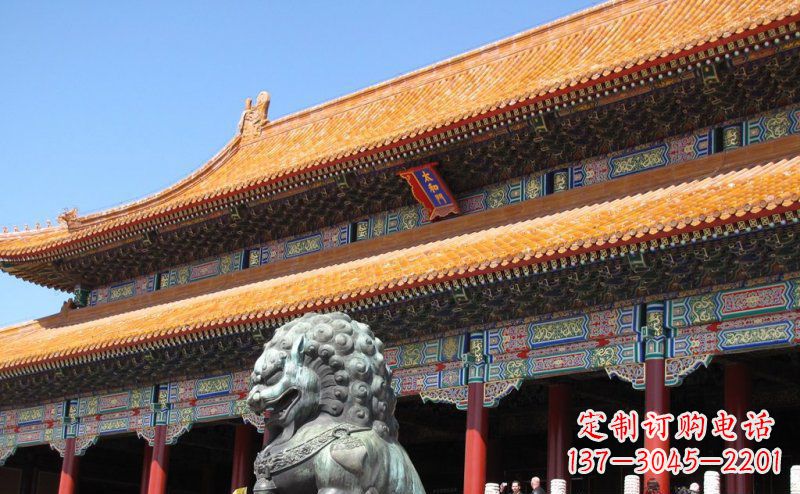 宁夏寺庙门口青铜狮子雕塑