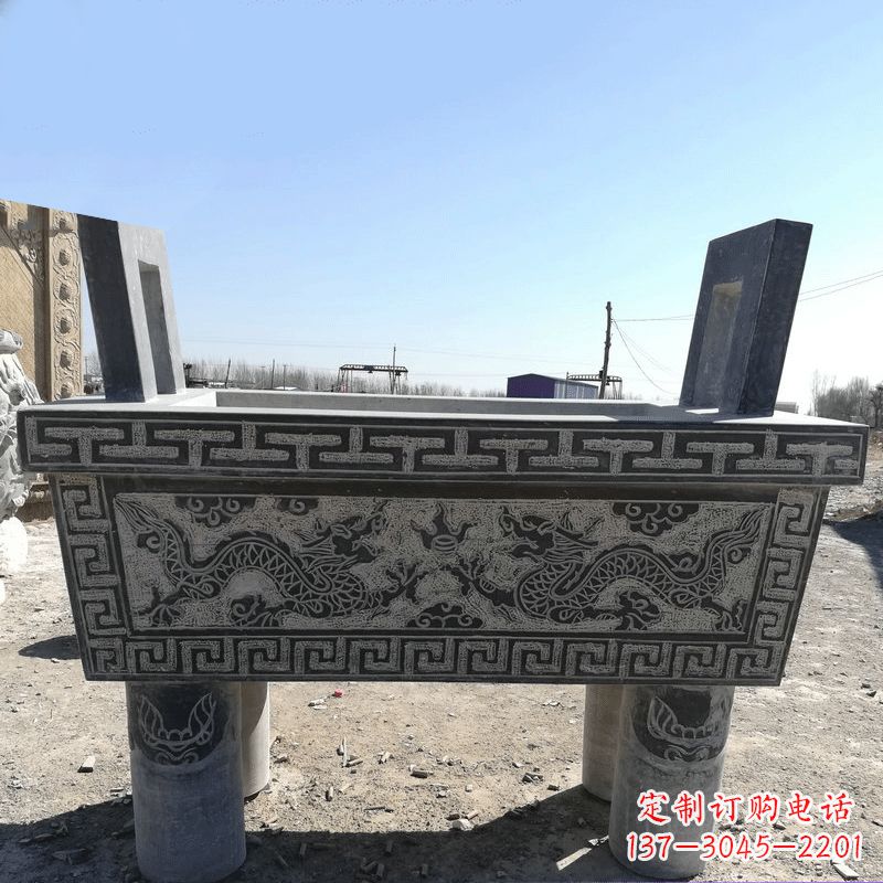 宁夏寺庙墓地祭祀四足方鼎,青石仿古石雕香炉