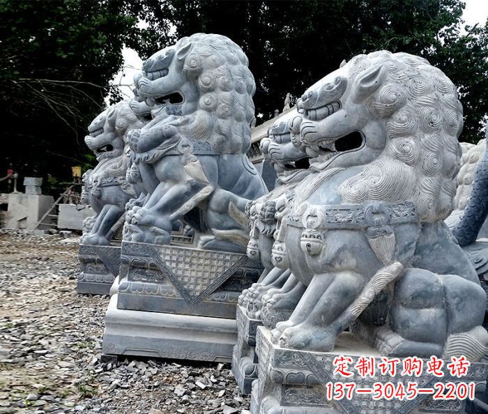 宁夏寺庙青石狮子石雕 (2)