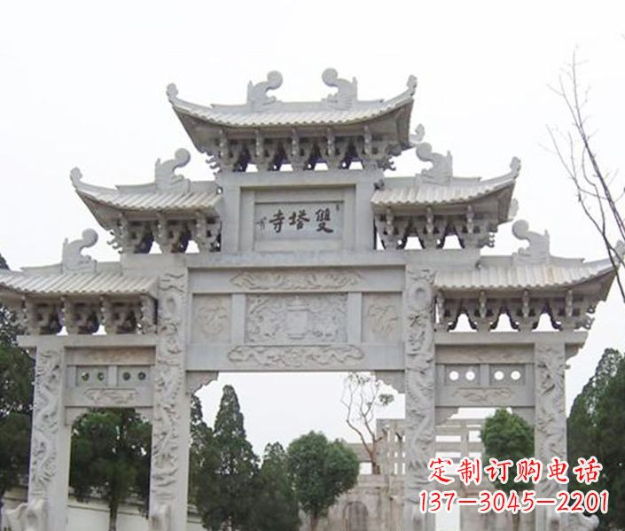 宁夏寺庙三门牌坊石雕 (2)