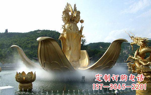 宁夏寺庙三面观音雕像