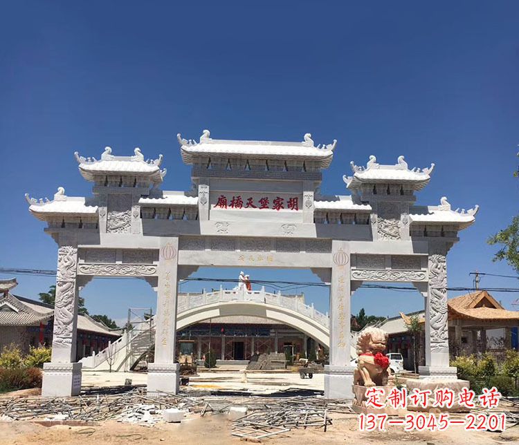 宁夏寺庙三门五楼石牌坊石雕_1