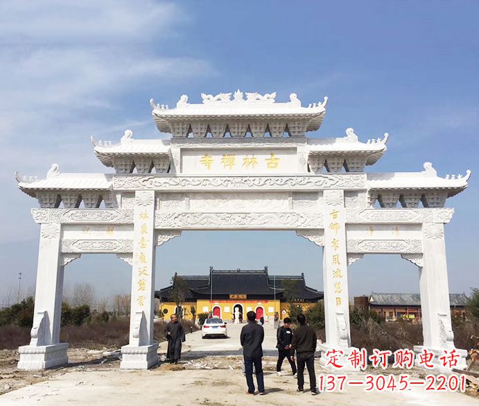 宁夏寺庙三门五楼石牌坊石雕_2