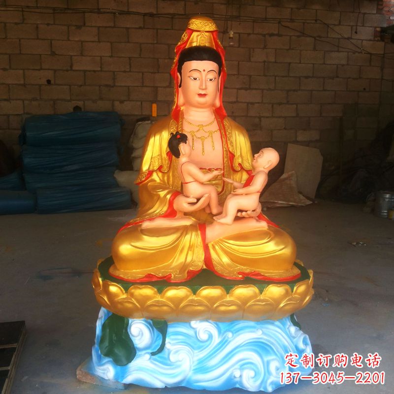 宁夏送子观音彩绘漆金雕塑