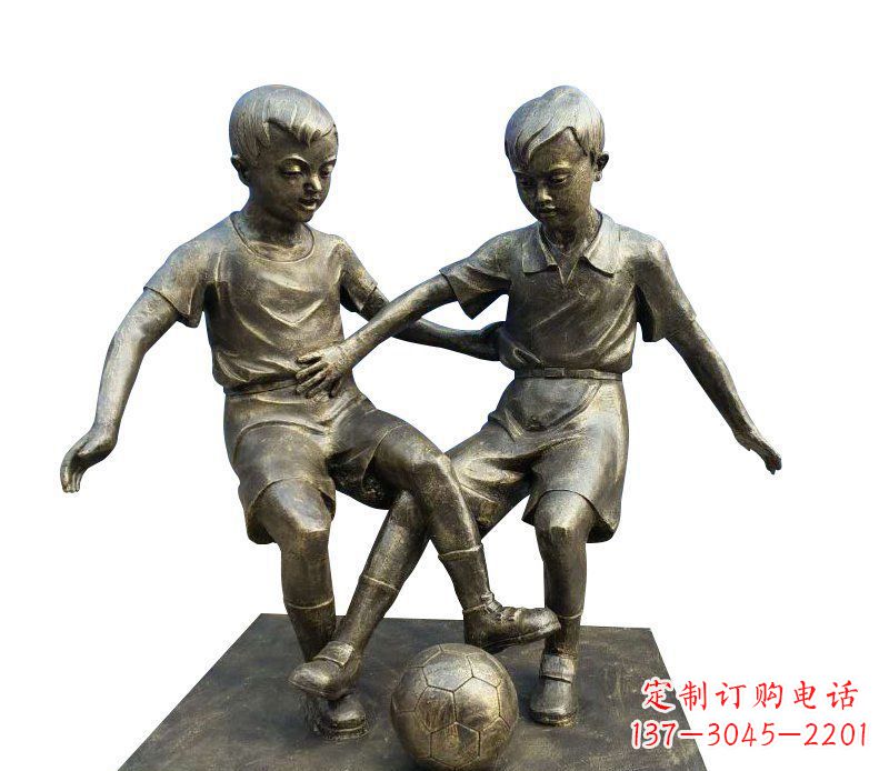 宁夏踢足球的儿童铜雕 (2)