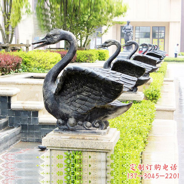 宁夏天鹅铜雕喷水喷泉-纯铜铸造公园水渠水景动物雕塑