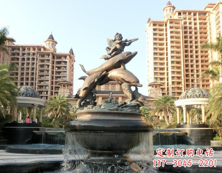 宁夏跳跃的海豚和小天使喷泉铜雕