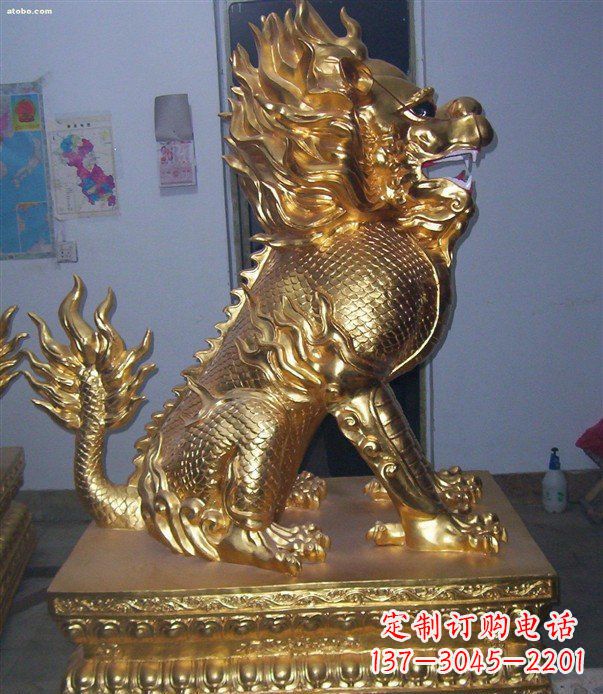 宁夏贴金麒麟招财神兽铜雕