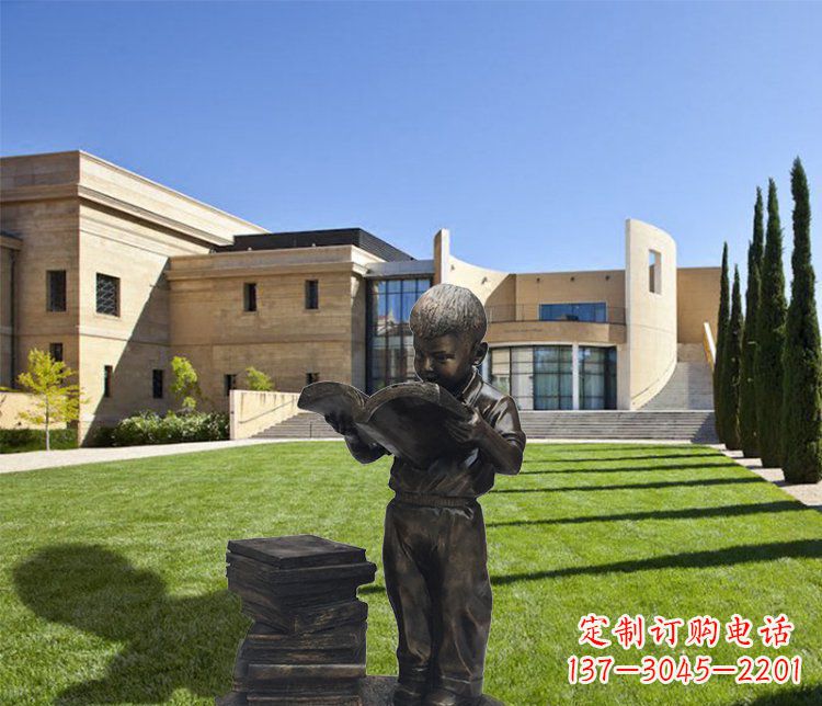 宁夏庭院铜雕看书小孩人物雕塑