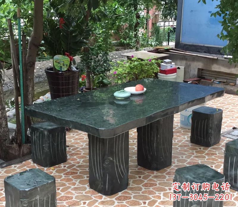 宁夏庭院长方形石桌凳雕塑