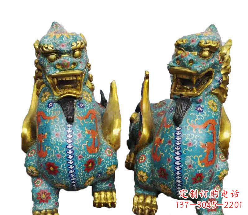宁夏铜雕彩绘镇宅麒麟雕塑摆件
