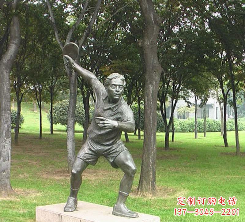 宁夏铜雕打乒乓球人物