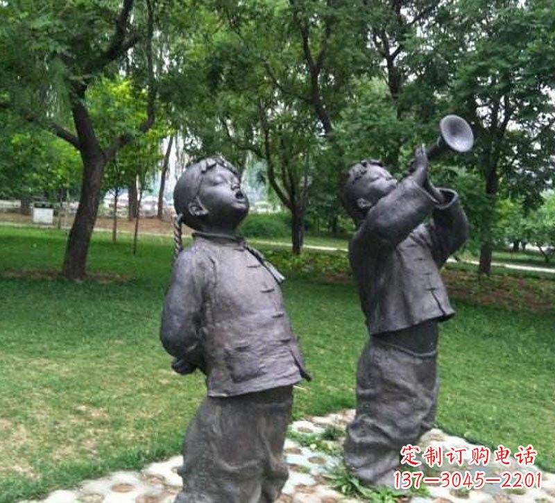 宁夏铜雕儿童吹唢呐