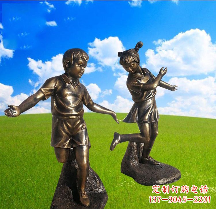 宁夏铜雕儿童踢毽子