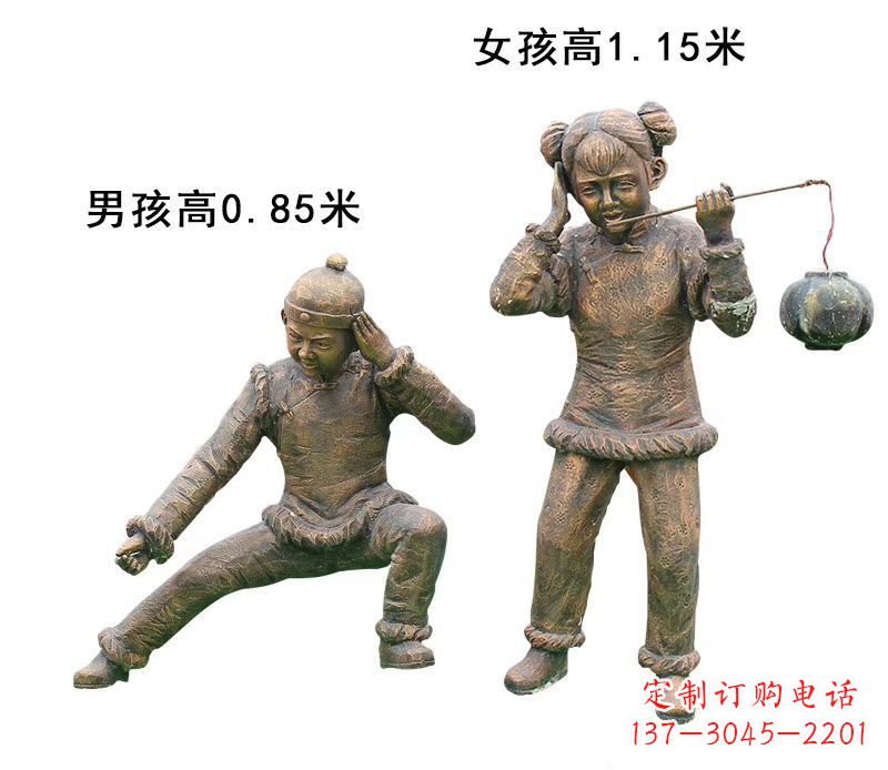 宁夏铜雕放鞭炮的儿童童趣雕塑
