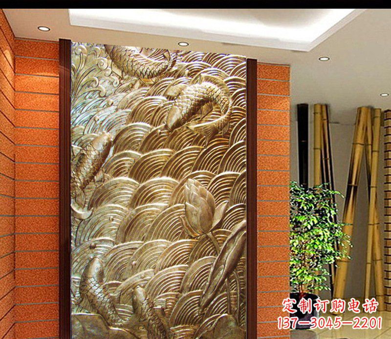 宁夏铜雕酒店锻造鲤鱼壁画景观摆件