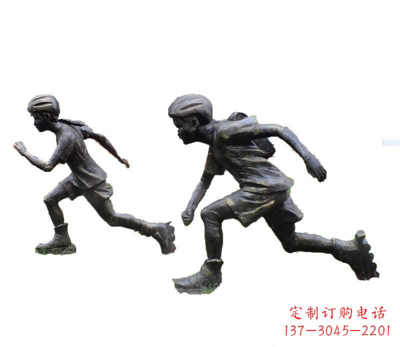 宁夏铜雕民俗溜冰儿童摆件