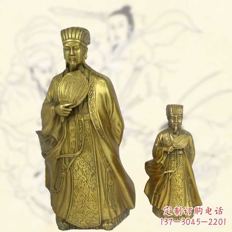 宁夏铜雕名人诸葛亮雕像-纯铜铸造三国人物雕塑