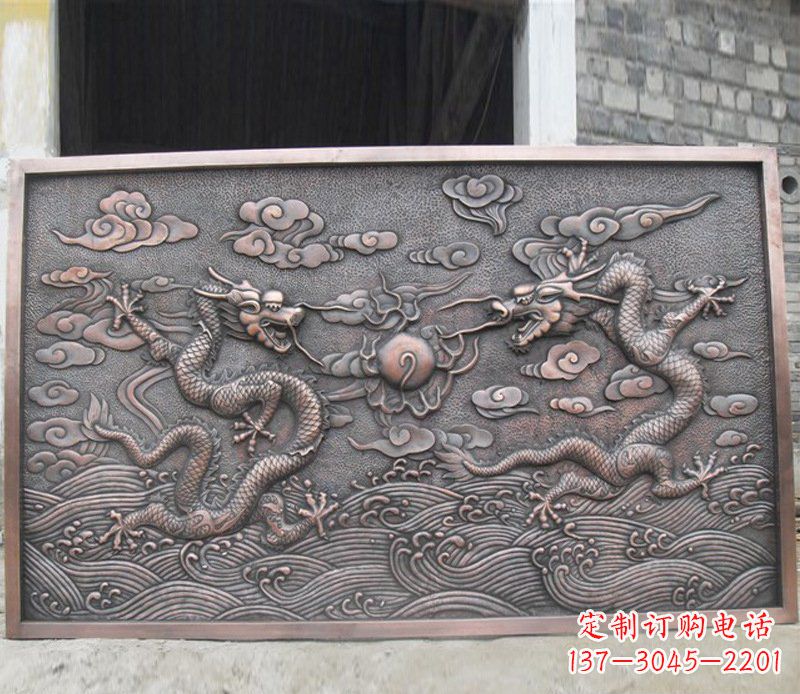 宁夏铜雕双龙壁画景观摆件