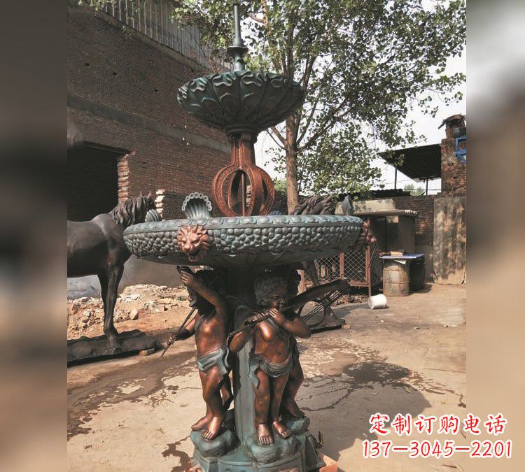 宁夏铜雕双层西方儿童喷泉