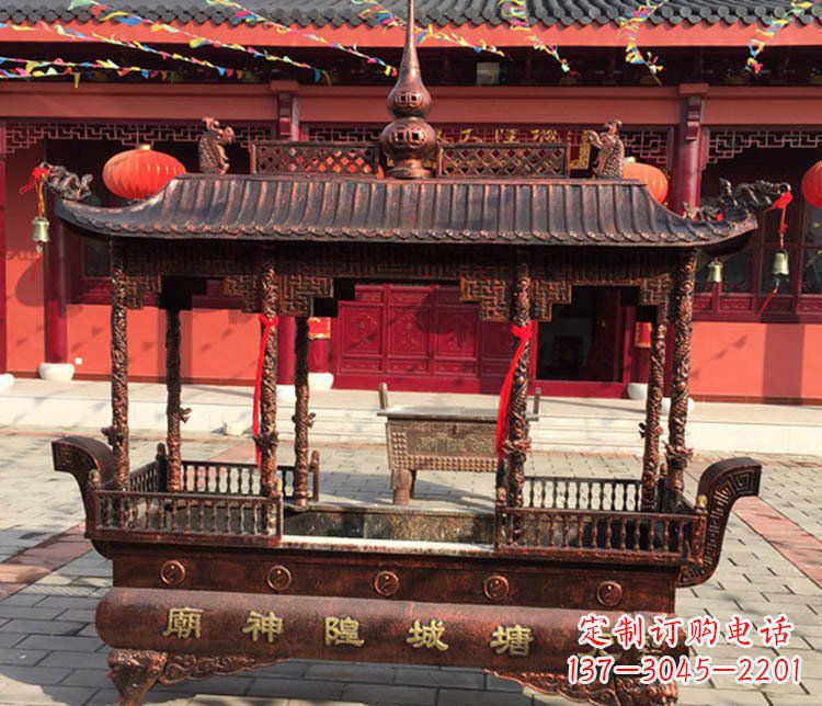 宁夏铜雕寺庙佛光普照香炉雕塑摆件