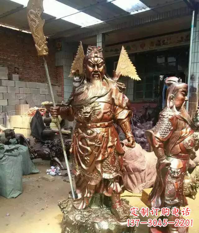 宁夏铜雕武财神持刀关公雕塑