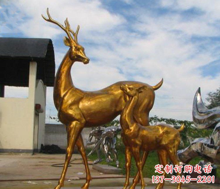 宁夏铜雕园林动物母子鹿雕塑