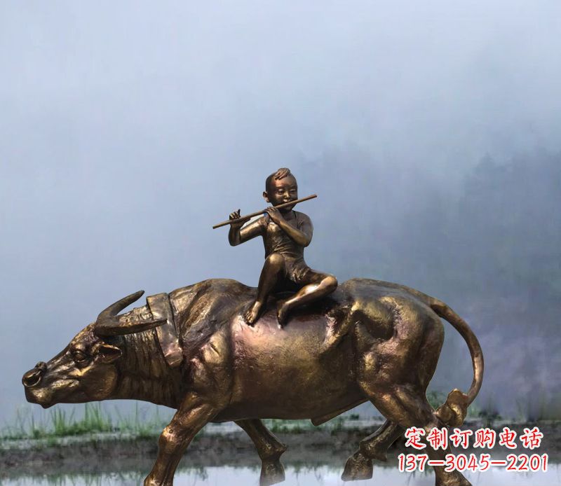 宁夏铜雕园林牧童骑牛