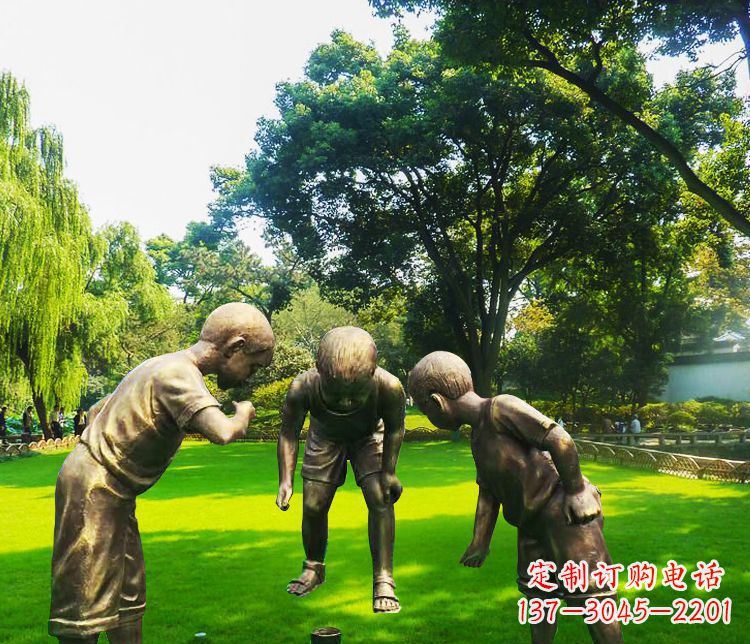 宁夏铜雕园林玩陀螺儿童雕塑