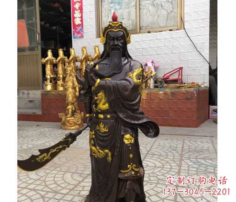 宁夏铜雕镇宅关公寺庙神像雕塑摆件 (2)