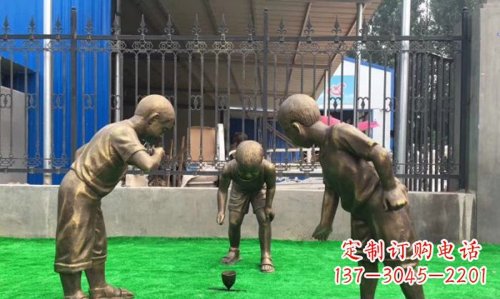 宁夏玩陀螺儿童铜雕