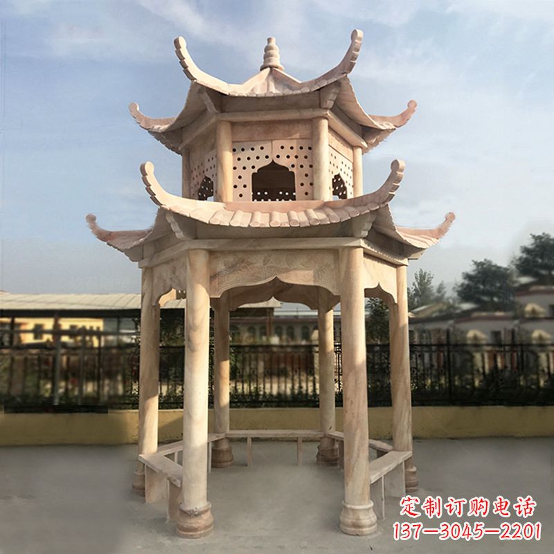 宁夏晚霞红大理石凉亭雕塑
