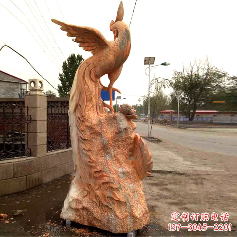 宁夏晚霞红大理石瑞鸟凤凰雕塑
