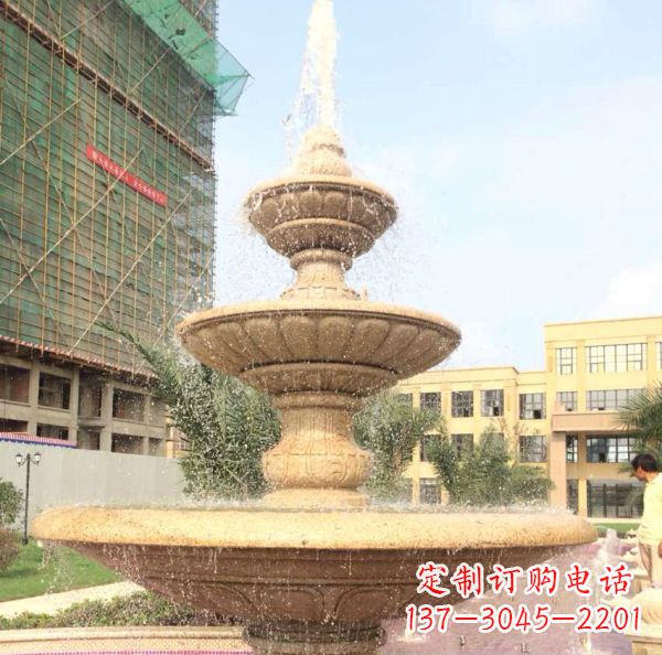 宁夏晚霞红大型多层喷泉石雕