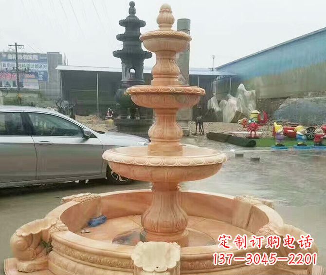 宁夏晚霞红多层大型石雕喷泉 (3)