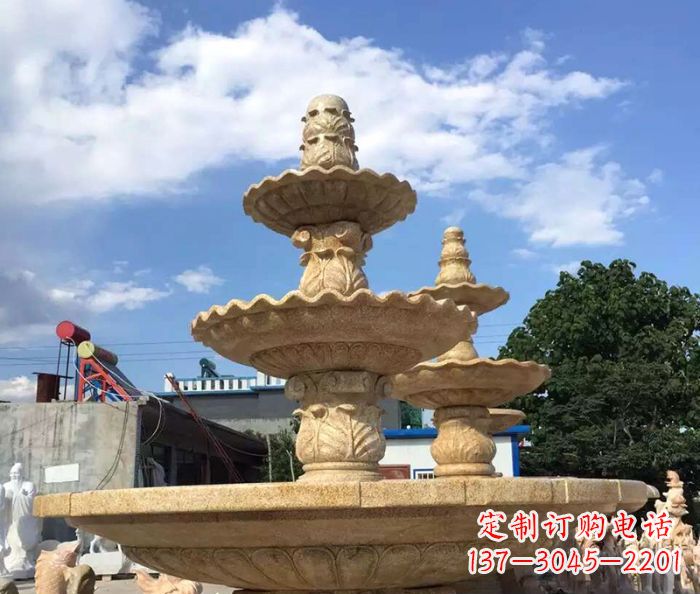 宁夏晚霞红多层喷泉石雕