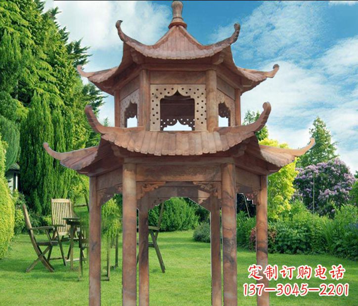 宁夏晚霞红公园建筑凉亭