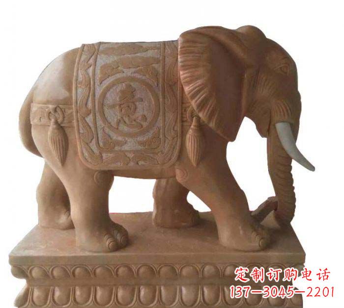 宁夏晚霞红吉祥如意大象石雕 (2)