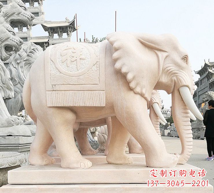 宁夏晚霞红吉祥如意大象石雕
