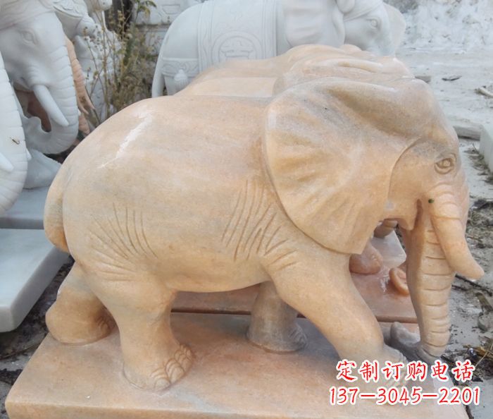 宁夏晚霞红吉祥如意大象石雕 (3)