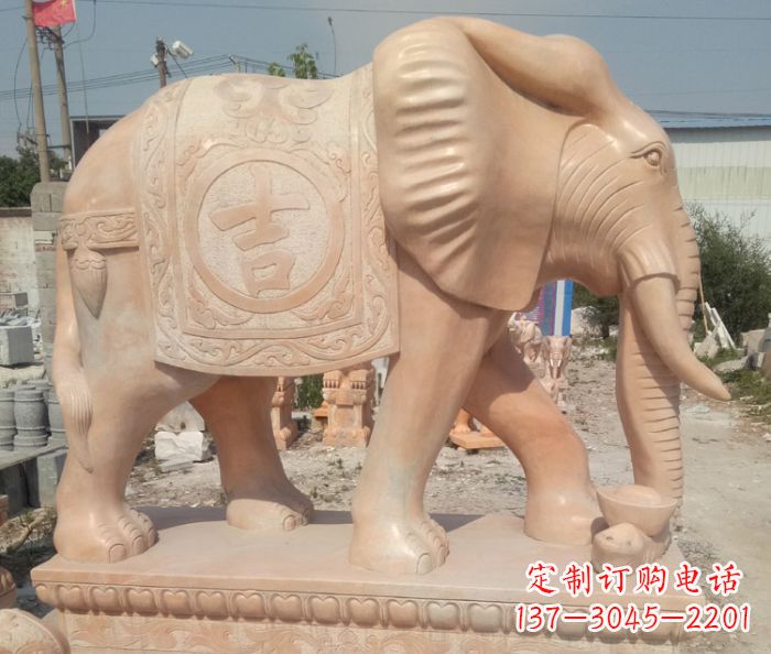宁夏晚霞红吉祥如意门口大象石雕 (2)