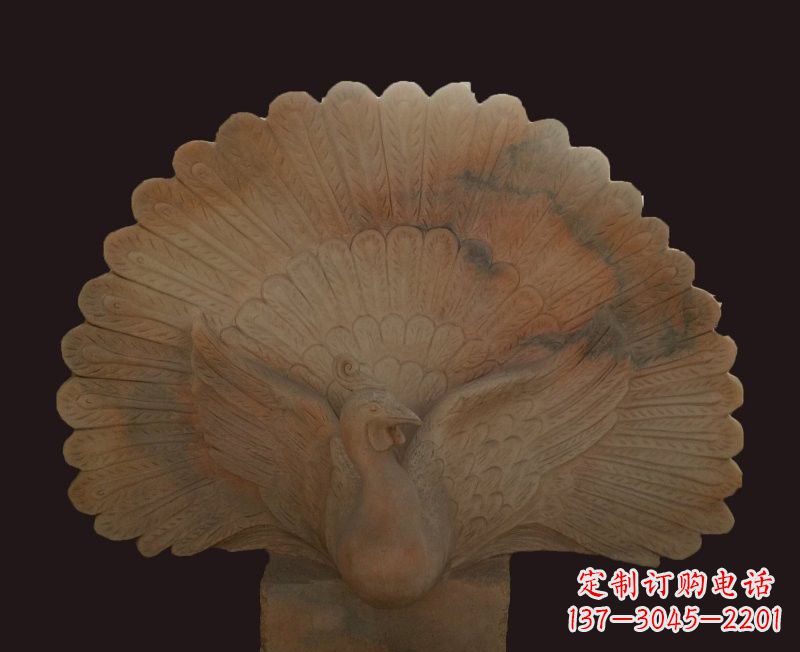 宁夏晚霞红开屏孔雀石雕