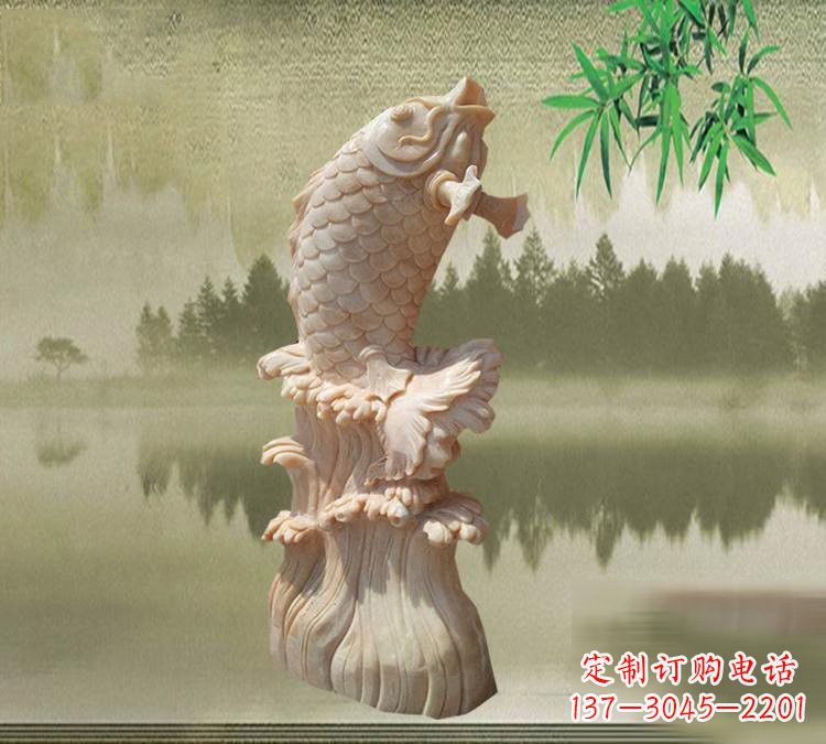 宁夏晚霞红鲤鱼石雕