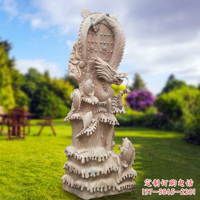 宁夏晚霞红鲤鱼跃龙门景观石雕