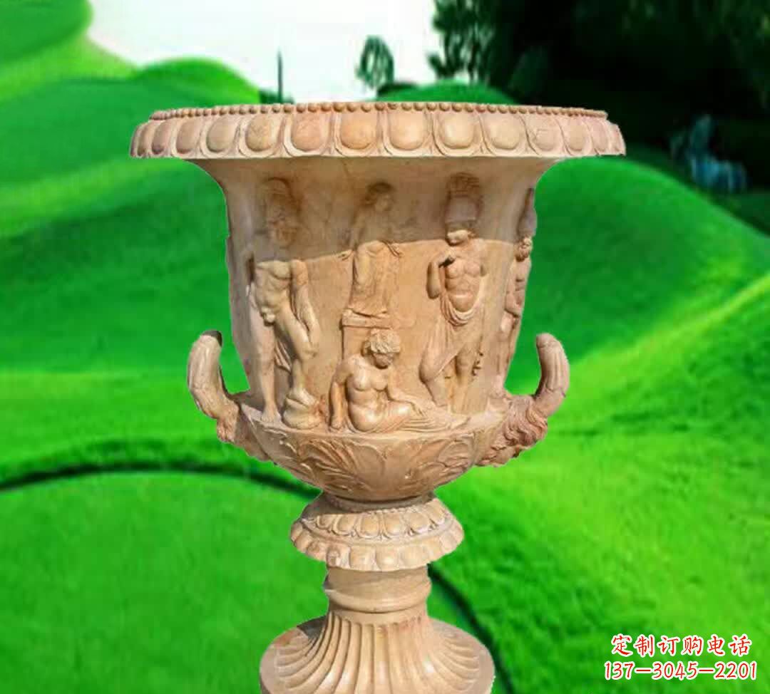 宁夏晚霞红欧式花盆石雕