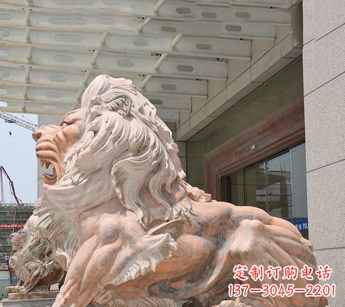 宁夏晚霞红欧式狮子石雕 (3)