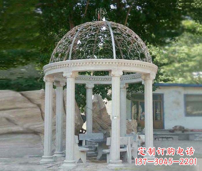 宁夏晚霞红欧式圆顶石雕凉亭